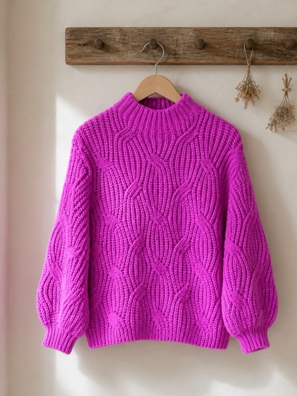 Vici Chunky Cable Knit Sweater - Hot Pink